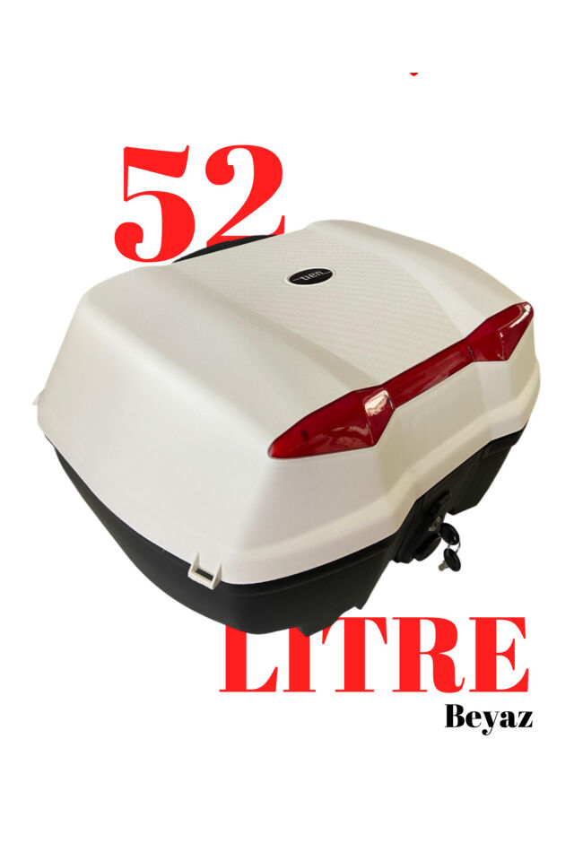 Tien 52 Litre Motosiklet Çantası - Beyaz - Otomatik Kilit (SIRT DAYAMA PEDİ DAHİL)