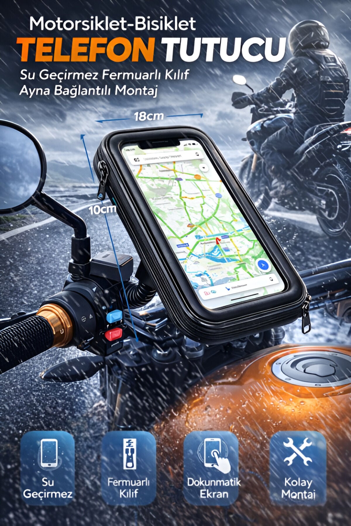 Telefon Tutacağı Motorsiklet 5-6.0 Inc Uyumlu Su Geçirmez Aynaya Montaj